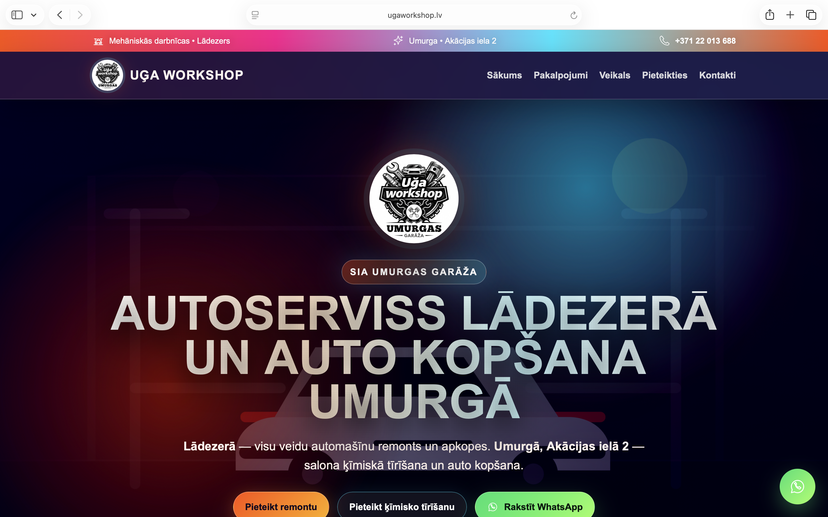 Uģa Workshop mājaslapa